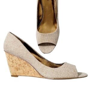 Nine West - Women's Beige Wedge Peep Toe Shoes - NWOB